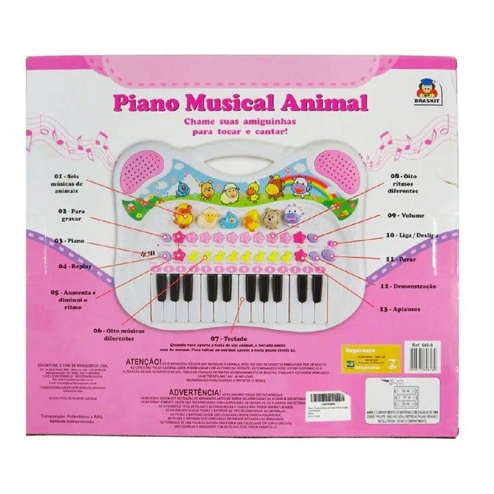 Piano Musical Infantil - Animais - Rosa - 6408 - Braskit - Real Brinquedos