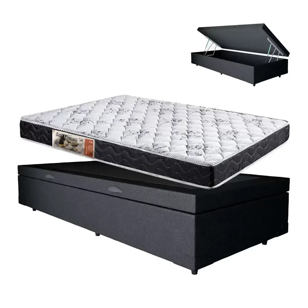 Ver imagem 1 de Cama Box Baú Preto Solteiro Colchão Mola Ensacada + 61x88x188