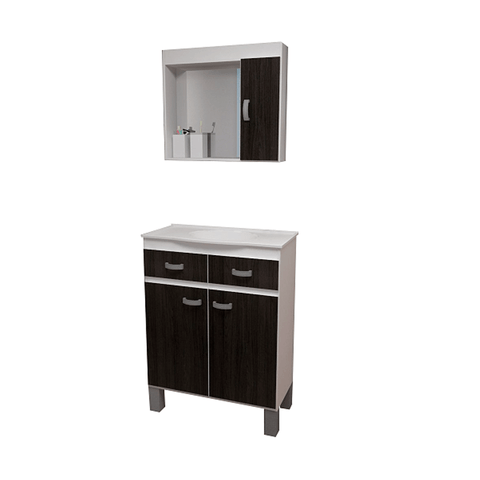 Kit Gabinete Carrara Espelheira+balcao C/pe+bancada Branco C/ebano - Gabinetto