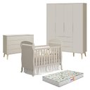 Ver imagem 1 de Quarto de Bebê 4 Portas com Cômoda com Porta Elfe Retrô e Berço Americano Danny Areia Acetinado Natu