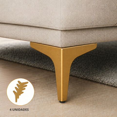 Kit com 4 Pés de Aço para Móveis, Cama, Sofás Suporta 200kg Anti Ferrugem Dourado - Lh Móveis