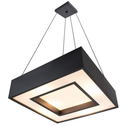 Lustre Pendente Quadrado 45x45cm Preto + 4 lâmpadas led bulbo A60 12w E27 branco quente 3000k 