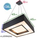 Ver imagem 2 de Lustre Pendente Quadrado 45x45cm Preto + 4 lâmpadas led bulbo A60 12w E27 branco quente 3000k 