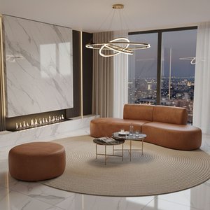 Sofá Orgânico Módulo Curvo Savana + Puff Corino Modena Ocre - Montanari's Decor