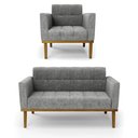 Ver imagem 1 de Conjunto Poltrona e Namoradeira Decorativas Karen Pés Fixo em Madeira Castanho Linho Cinza Mesclado