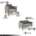 Ver imagem 3 de Conjunto Poltrona e Namoradeira Decorativas Karen Pés Fixo em Madeira Castanho Linho Cinza Mesclado