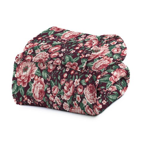 Cobertor de Casal Manta Microfibra Antialérgico 1,8x2,2m Rosas e Folhas Verdes - Camesa