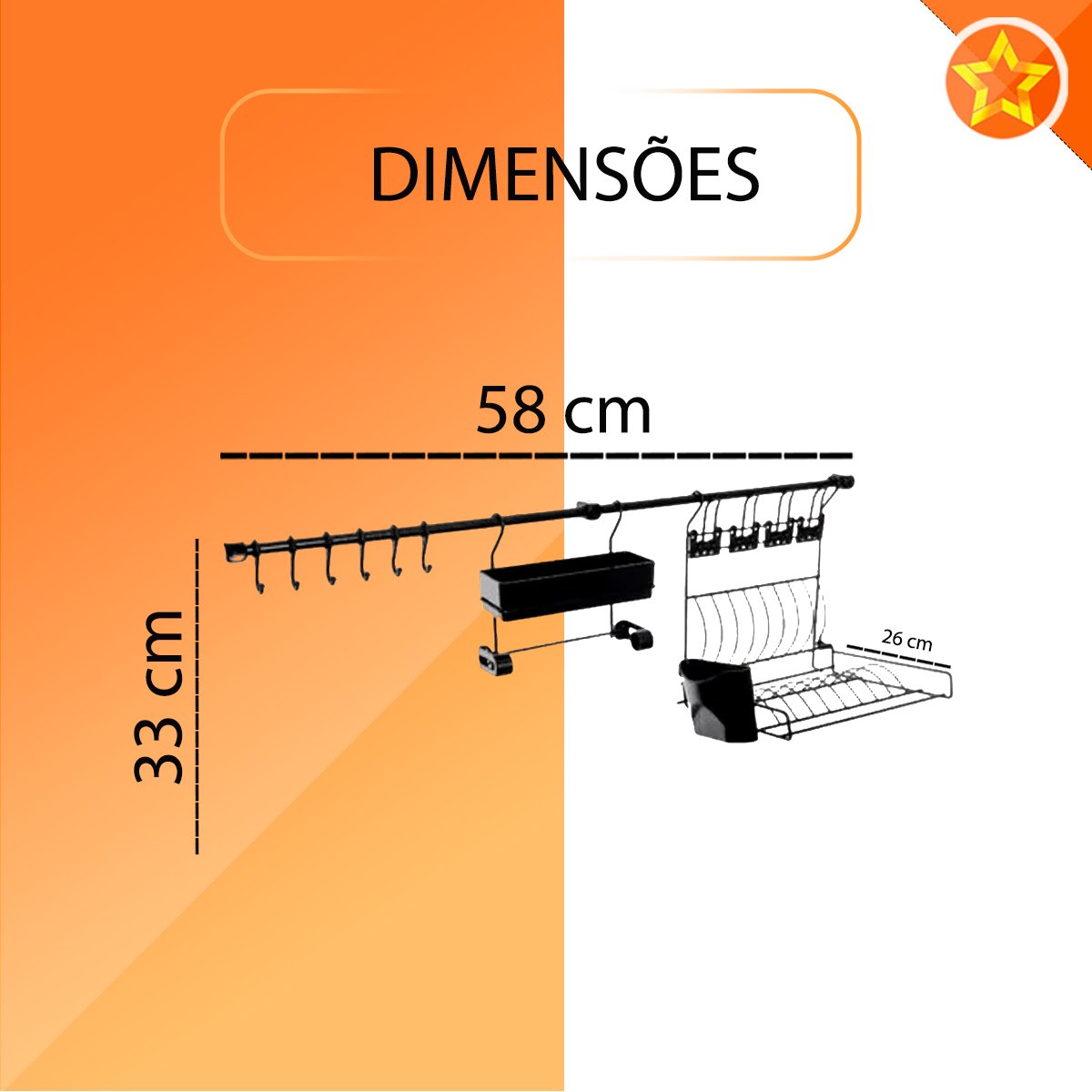 Kit D Linha Requinte Master Cozinha Suspensa Escorredor Porta Tempero/Rolos Ganchos - Metaltru  - Pr - 2