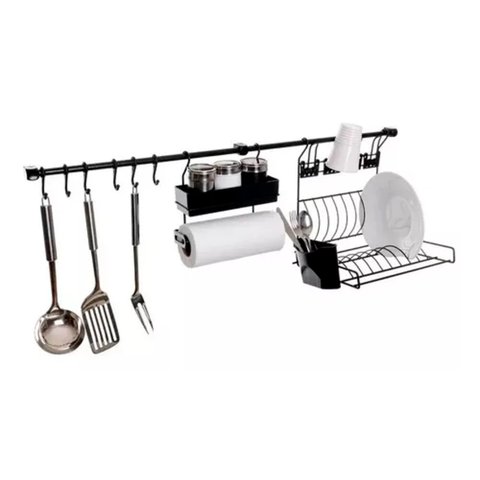 Kit D Linha Requinte Master Cozinha Suspensa Escorredor Porta Tempero/Rolos Ganchos - Metaltru - Pr