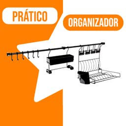 Kit D Linha Requinte Master Cozinha Suspensa Escorredor Porta Tempero/Rolos Ganchos - Metaltru  - Pr - 4