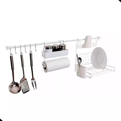 Kit D Linha Requinte Master Cozinha Suspensa Escorredor Porta Tempero/rolos Ganchos - Metaltru