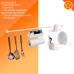 Kit D Linha Requinte Master Cozinha Suspensa Escorredor Porta Tempero/rolos Ganchos - Metaltru - 3