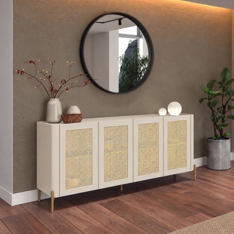 Buffet Bend 180 cm Porta Sextavada Incolar Luna com Pé Dourado