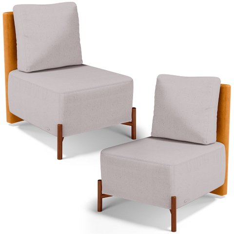 Kit 02 Poltronas Decorativas Sala de Estar Living Hungria L02 Couríssimo Whisky Linho Bege - Lyam Ly