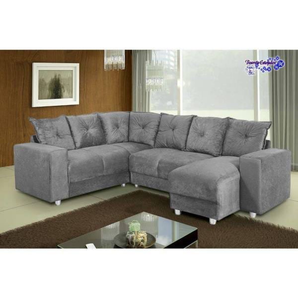 Sofá de Canto com Chaise 6 Lugares 5070 Tecido Suede Almofadas Soltas Cinza - 2