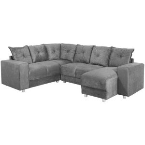 Sofá de Canto com Chaise 6 Lugares 5070 Tecido Suede Almofadas Soltas Cinza