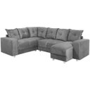 Ver imagem 1 de Sofá de Canto com Chaise 6 Lugares 5070 Tecido Suede Almofadas Soltas Cinza