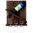 Ver imagem 1 de Porta Vinho de 2 Garrafas e 3 Taças de Vinhos em Madeira Rústica