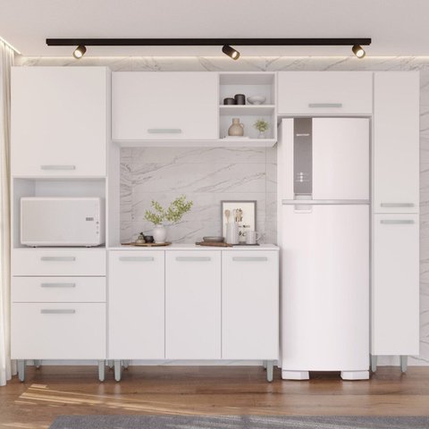 Cozinha Completa Modulada 5 Peças 9 Portas 2 Gavetas com Tampo Iris Branco
