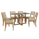 Ver imagem 2 de Sala Jantar Mesa Elma Premium Madeira Maciça C/ Tampo Madeirado C/ Vidro 160x90cm e 6 Cadeiras Lola