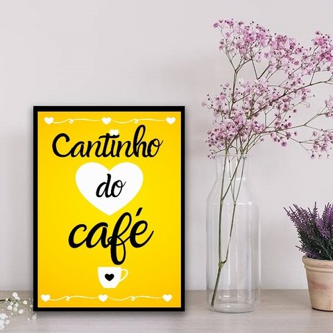 Quadro Cantinho Do Café Amarelo 24x18cm:Madeira preta