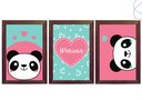 Ver imagem 3 de Quadro Decoração Quarto Menina Panda Rosa Moldura e Vidro:branca