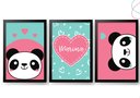 Ver imagem 2 de Quadro Decoração Quarto Menina Panda Rosa Moldura e Vidro:branca