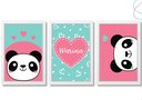 Ver imagem 1 de Quadro Decoração Quarto Menina Panda Rosa Moldura e Vidro:branca
