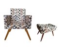 Ver imagem 1 de Kit Poltrona Decorativa Nina + Puff Retangular Suede Triângulo Bege Pés Madeira Ms Decor