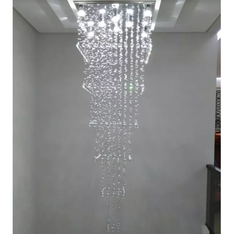 Lustre Cristal Pé Direito Duplo Luxuoso Alta Iluminação