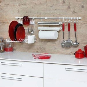 Kit C Linha Requinte Master Cozinha Suspensa Escorredor Porta Rolos Ganchos - Metaltru