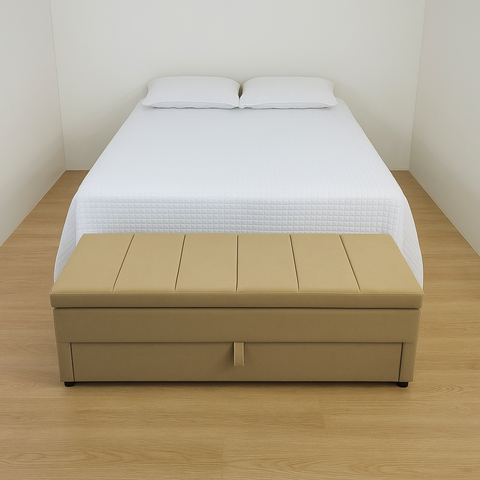 Puf Baú (sapateiro) com Gaveta Queen 160x50x45cm Cor Bege - Modelo Livert