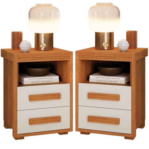 Kit 2 Mesas de Cabeceira 2 Gavetas Lóquio 100% Mdf - Casa Chick Nature/off White