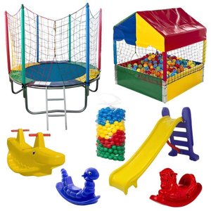 Kit Pula Pula 1,83m + Piscina de Bolinhas 1m + 500 Bolinhas + Escorrega Médio + 2 Gangorra 1l + 1
