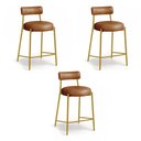 Ver imagem 5 de Banqueta Cozinha Média com Encosto Industrial Dourado Kit 3 Londres PU D03 - D'Rossi