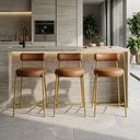 Ver imagem 1 de Banqueta Cozinha Média com Encosto Industrial Dourado Kit 3 Londres PU D03 - D'Rossi