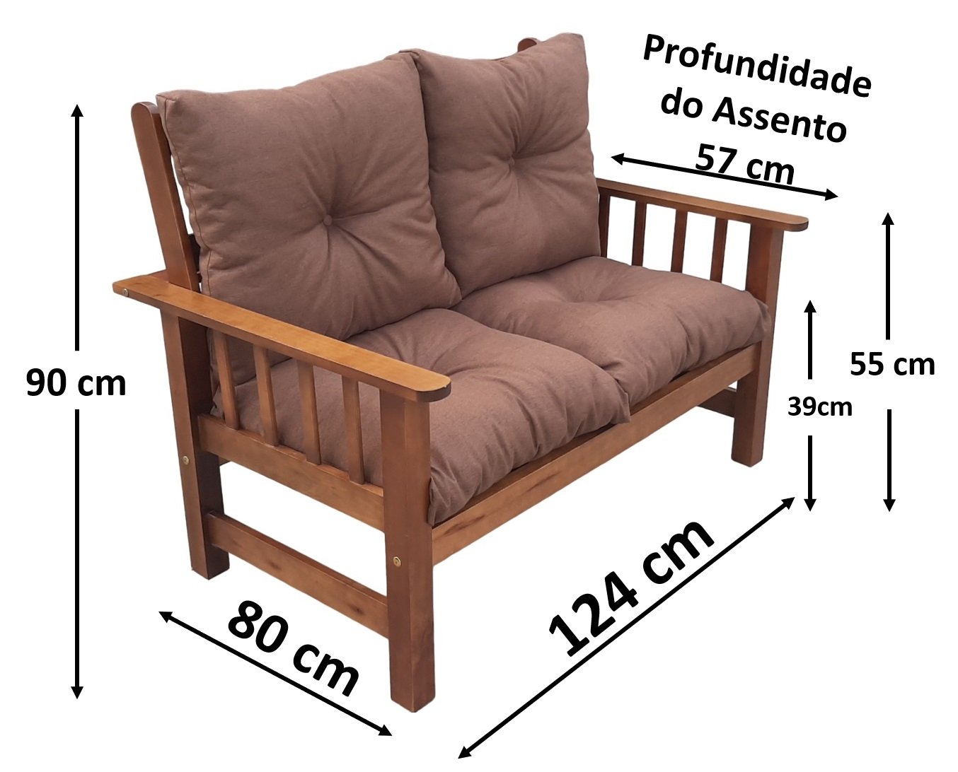 Sofá Banco Namoradeira Colinial Cancún 2 Lugares de Madeira Banco Super Resistente Estofado Marrom - 5