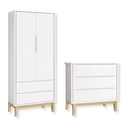 Ver imagem 1 de Quarto de Bebê Guarda Roupa Classic + Cômoda 3 Gavetas Madeira Natural Branco Fosco