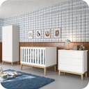 Ver imagem 2 de Quarto de Bebê Guarda Roupa Classic + Cômoda 3 Gavetas Madeira Natural Branco Fosco