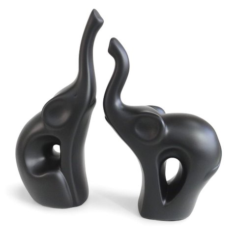 Escultura Casal de Elefantes Liso Decorativo