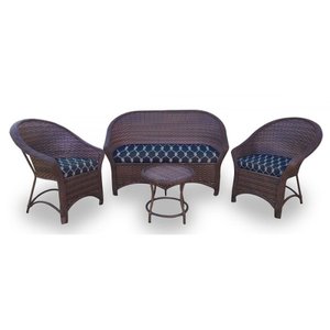 Conjunto de Sofá Fibra Sintética Bali Promo - 1 Sofá 2L + 2 Poltronas + 1 Mesa Centro - Tecido Nauti