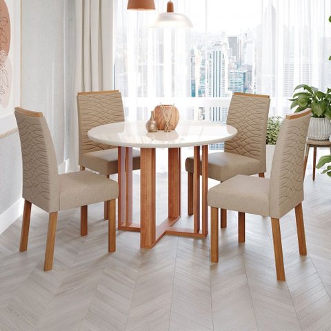Mesa de Jantar 4 Lugares Flora Clarice com Vidro Cinamomo/off White - Cimol