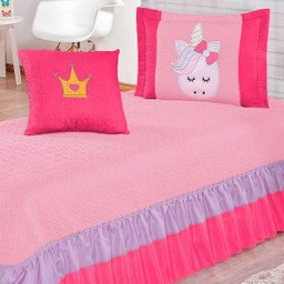 Colcha Solteiro Unicórnio Matelado Ultrassônico 3 Peças - Rosa - Rosa - 2