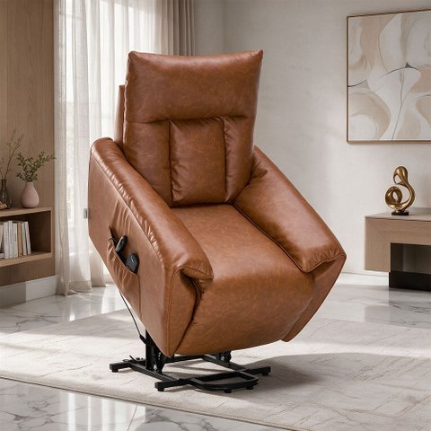 Poltrona Reclinável Elétrica com Elevação Lift Massagem e Aquecimento Velutti L07 Couríssimo Marrom