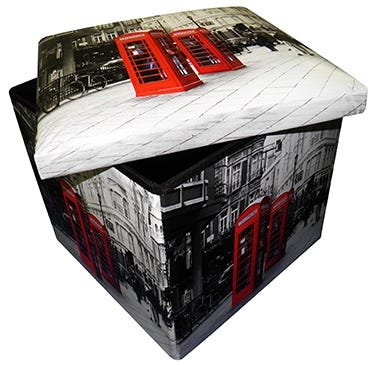 Bau Puff Porta Treco Dobravel Assento Vintage Retro Cabine Londres (PF-9) - 2