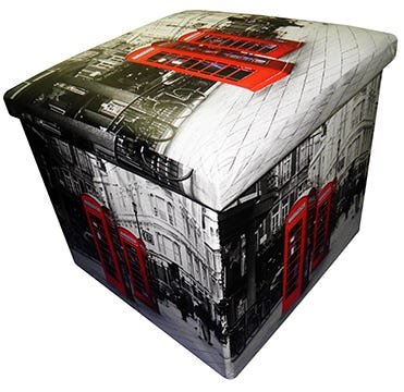 Bau Puff Porta Treco Dobravel Assento Vintage Retro Cabine Londres (PF-9) - 1