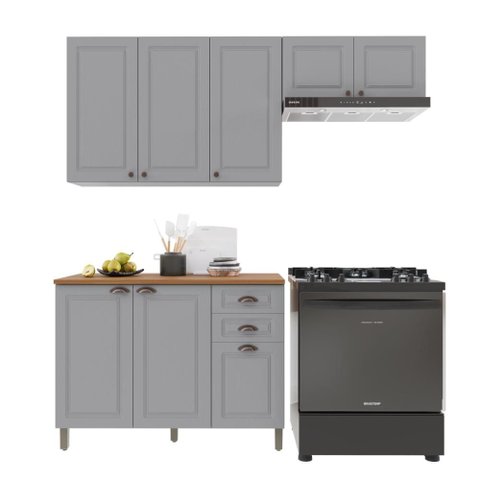 Armário de Cozinha Modulada Compacta Fidelitá Nara 100% MDF 3 Peças 200cm 8 Portas 2 Gavetas com