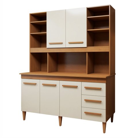Kit de Cozinha Atenas 5 Portas 3 Gavetas - Kaiki Móveis Nature/Off White