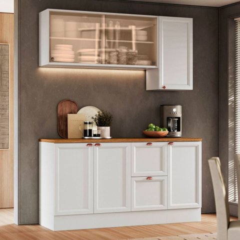 Cozinha Modulada 4 Peças com Tampo e Vidro Reflex Olivia Poliman
