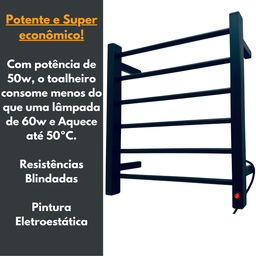 Toalheiro Térmico Concept Preto Fosco 220v - Fio Lado Direito - 2